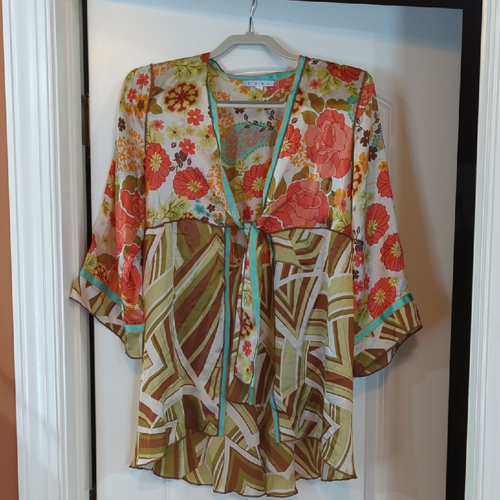 CAbi Multicolor Floral and Geometric Blouse